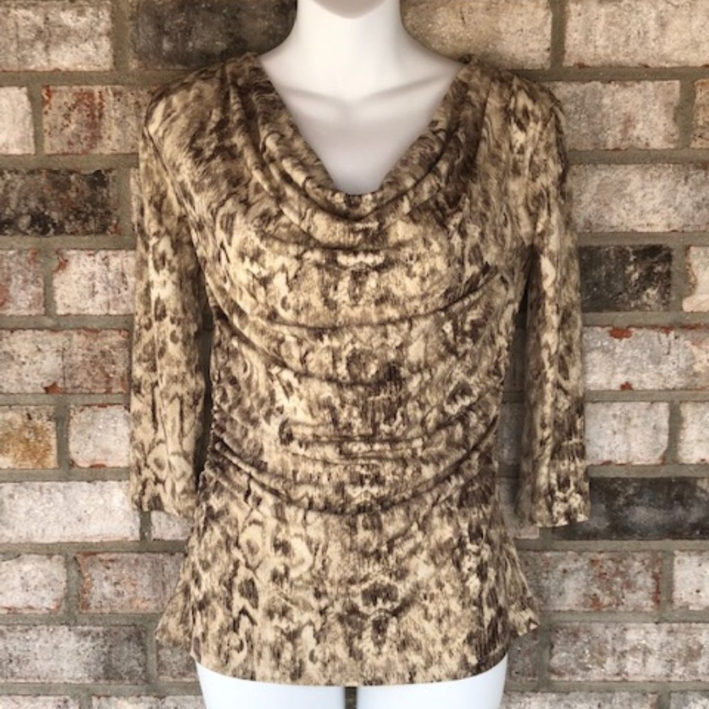 Style & Co Animal Snake Blouse Gold Ruched